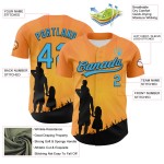Authentieke honkbal blauw-zwarte baai familiedag oranje aangepaste trui vaders 3D liefdeshemel ontwerppatroon Authentieke honkbal blauw-zwarte baai familiedag oranje aangepaste trui vaders 3D liefdeshemel ontwerppatroon