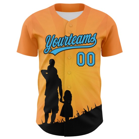 Authentieke honkbal blauw-zwarte baai familiedag oranje aangepaste trui vaders 3D liefdeshemel ontwerppatroon Authentieke honkbal blauw-zwarte baai familiedag oranje aangepaste trui vaders 3D liefdeshemel ontwerppatroon