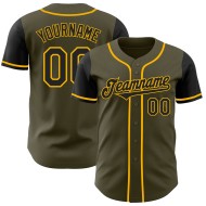 Baseball Salute Olijf Zwart-Goud Toon Jersey Service Authentiek Aan Twee Aangepaste Baseball Salute Olijf Zwart-Goud Toon Jersey Service Authentiek Aan Twee Aangepaste