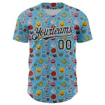 Cartoonpatroon Authentiek Aangepast Sky Baseball Ontwerp 3D Zwart-Wit Grappig Emoji Jersey Blauw Cartoonpatroon Authentiek Aangepast Sky Baseball Ontwerp 3D Zwart-Wit Grappig Emoji Jersey Blauw