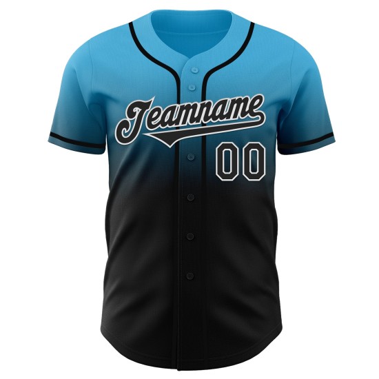 Baseball Fade Authentiek Blauw Custom Fashion Sky Zwart-Wit Jersey Baseball Fade Authentiek Blauw Custom Fashion Sky Zwart-Wit Jersey