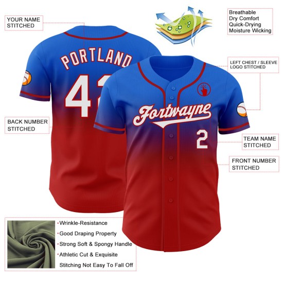 Fade Thunder Baseball Authentic Custom Fashion Jersey Wit-Rood Blauw Fade Thunder Baseball Authentic Custom Fashion Jersey Wit-Rood Blauw