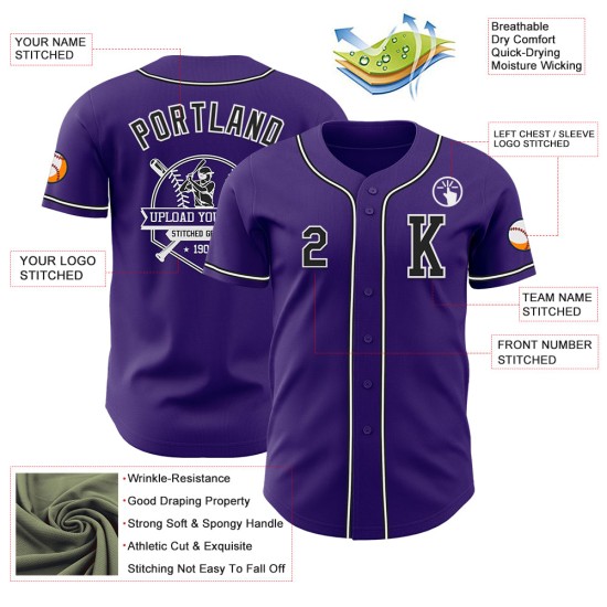 Jersey Custom Baseball Zwart-Wit Paars Authentiek Jersey Custom Baseball Zwart-Wit Paars Authentiek
