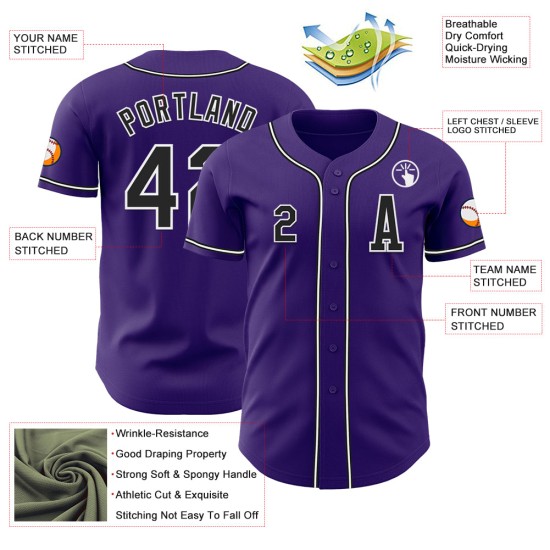 Jersey Custom Baseball Zwart-Wit Paars Authentiek Jersey Custom Baseball Zwart-Wit Paars Authentiek