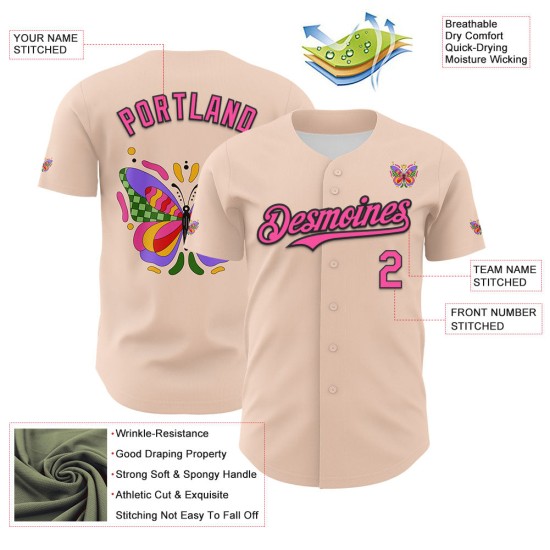 Baseball Ambartive Roze Jersey 3D Zwart Abstract Vlinder Authentiek Aangepast Baseball Ambartive Roze Jersey 3D Zwart Abstract Vlinder Authentiek Aangepast