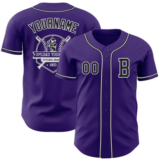 Jersey Custom Baseball Zwart-Wit Paars Authentiek Jersey Custom Baseball Zwart-Wit Paars Authentiek