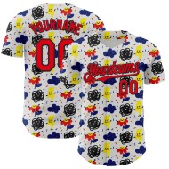 Jersey Cloud Baseball Grappig Vuur Authentiek Cartoon Bliksem Ontwerp 3D Rood-Zwart Aangepast Bloem Wit Patroon Jersey Cloud Baseball Grappig Vuur Authentiek Cartoon Bliksem Ontwerp 3D Rood-Zwart Aangepast Bloem Wit Patroon