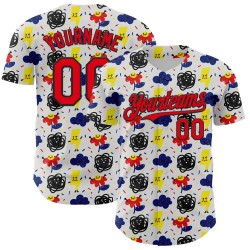 Jersey Cloud Baseball Grappig Vuur Authentiek Cartoon Bliksem Ontwerp 3D Rood-Zwart Aangepast Bloem Wit Patroon Jersey Cloud Baseball Grappig Vuur Authentiek Cartoon Bliksem Ontwerp 3D Rood-Zwart Aangepast Bloem Wit Patroon