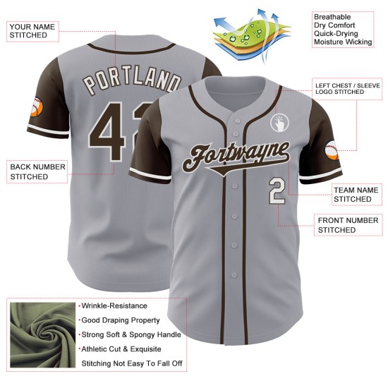 Jersey Two Bruin-Wit Custom Baseball Authentieke Grijze Toon Jersey Two Bruin-Wit Custom Baseball Authentieke Grijze Toon