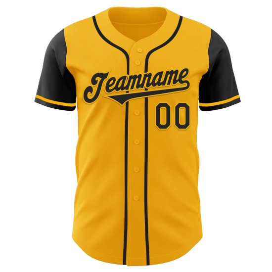 Authentieke zwarte honkbalshirts met twee jerseys in goudkleurige, aangepaste tinten Authentieke zwarte honkbalshirts met twee jerseys in goudkleurige, aangepaste tinten