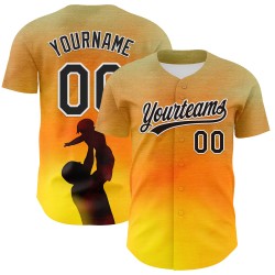 3D Liefde Vader's Gouden Familiedag Honkbal Authentieke Aangepaste Jersey Oud Patroon Zwart-Wit Ontwerp