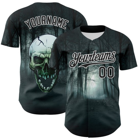 Jersey Zwarte Schedel 3D Authentieke Aangepaste Honkbal Spookachtig Wit Jersey Zwarte Schedel 3D Authentieke Aangepaste Honkbal Spookachtig Wit