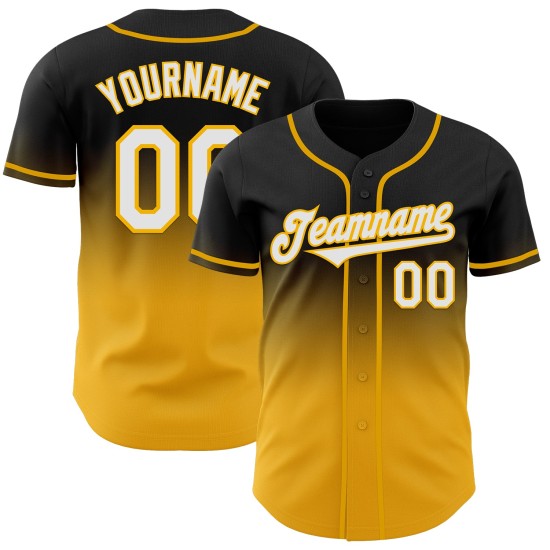 Witgouden Jersey Authentieke Mode Baseball Zwart Custom Fade Witgouden Jersey Authentieke Mode Baseball Zwart Custom Fade