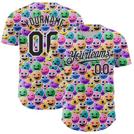 Cartoon gezicht aangepast ontwerp grappig emoji shirt patroon wit honkbal authentiek 3D zwart Cartoon gezicht aangepast ontwerp grappig emoji shirt patroon wit honkbal authentiek 3D zwart