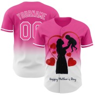Authentieke 3D Family Love Day-patroonontwerp voor een roze honkbalmoedershirt met kleurverloop in wit Authentieke 3D Family Love Day-patroonontwerp voor een roze honkbalmoedershirt met kleurverloop in wit