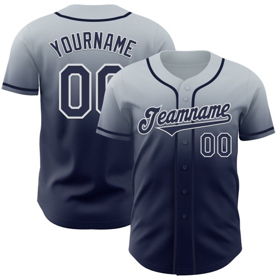 Zilveren Jersey Fashion Fade Custom Navy-Wit Authentieke Baseball Zilveren Jersey Fashion Fade Custom Navy-Wit Authentieke Baseball
