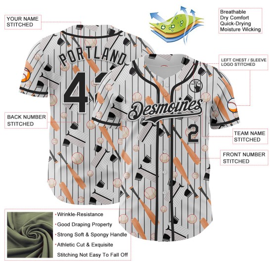 Aangepast Doodle Zwart Honkbalbalspel Wit Authentiek 3D Patroon Comic Jersey Ontwerp Aangepast Doodle Zwart Honkbalbalspel Wit Authentiek 3D Patroon Comic Jersey Ontwerp