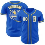 Thunder Blue Authentic Jersey Baseball Wit-Geel Aangepast Thunder Blue Authentic Jersey Baseball Wit-Geel Aangepast