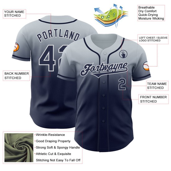 Zilveren Jersey Fashion Fade Custom Navy-Wit Authentieke Baseball Zilveren Jersey Fashion Fade Custom Navy-Wit Authentieke Baseball