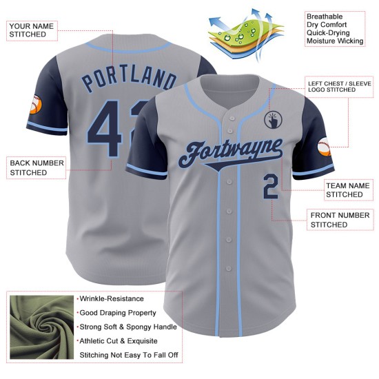 Authentieke Baseball Navy-Light Tone Custom Two Gray Jersey Blue Authentieke Baseball Navy-Light Tone Custom Two Gray Jersey Blue