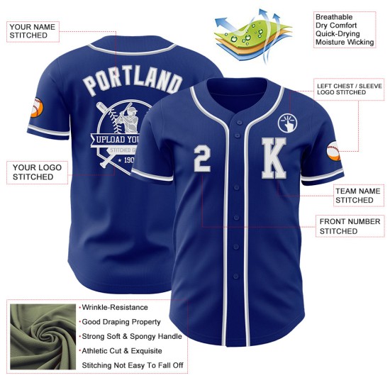 Wit-grijs op maat gemaakt authentiek honkbalshirt Royal Wit-grijs op maat gemaakt authentiek honkbalshirt Royal